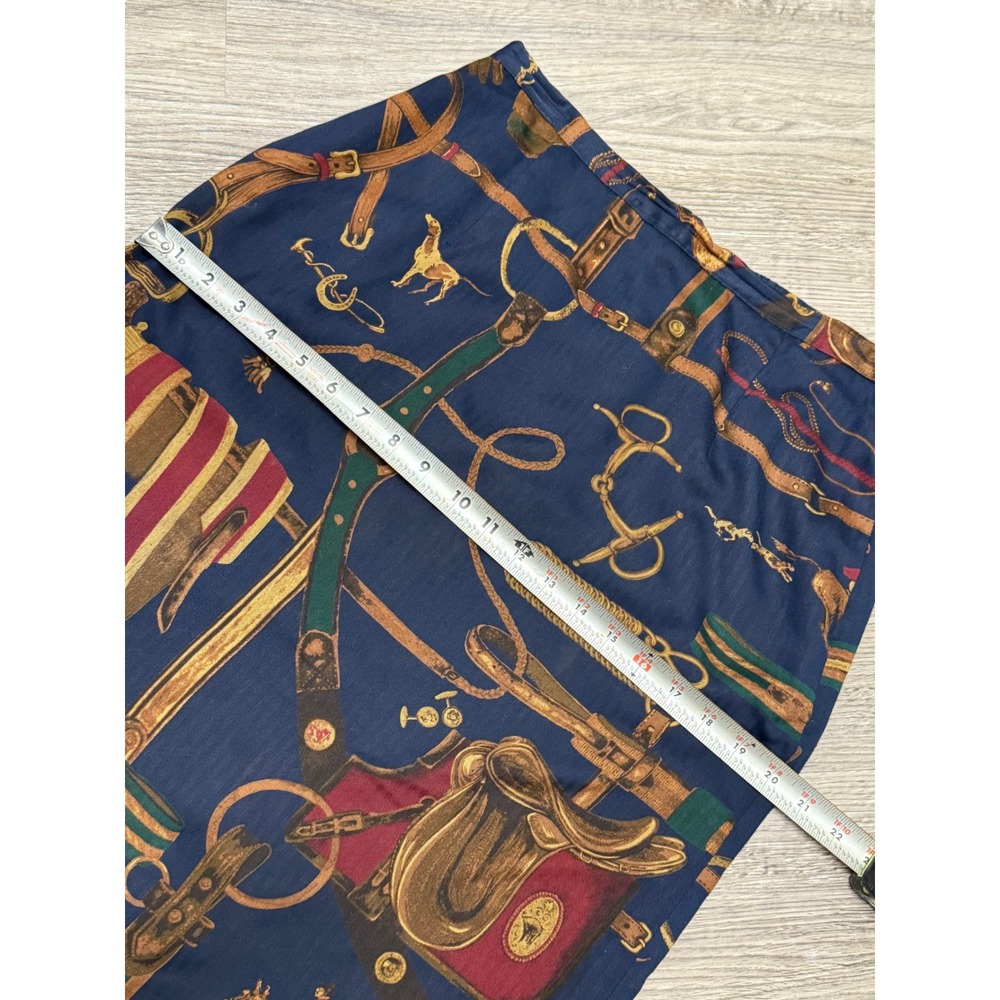 Pendleton Petite Equestrian Print Midi Skirt Navy Blue Horse Saddle Rayon Sz 12 - Picture 9 of 12